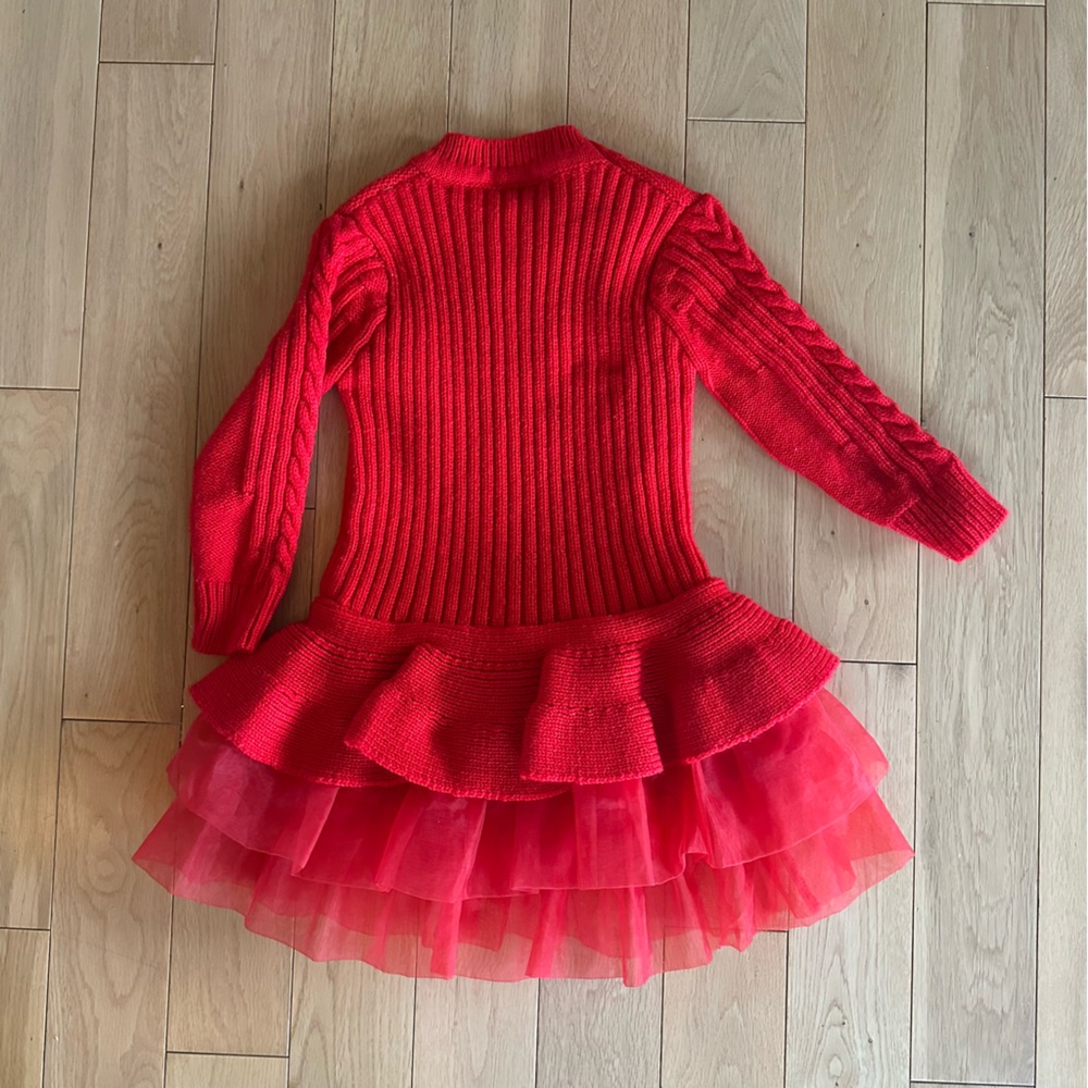 Red Knit Dress with Ruffled Skirt size 5 - Picture 4 of 7